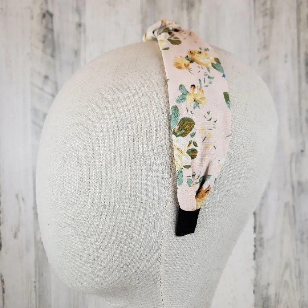 Pink Floral Top Knot Headband